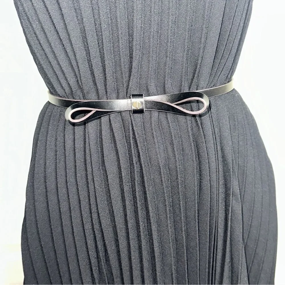 kate spade L Black Cream Pale Gold Tone Bow Belt